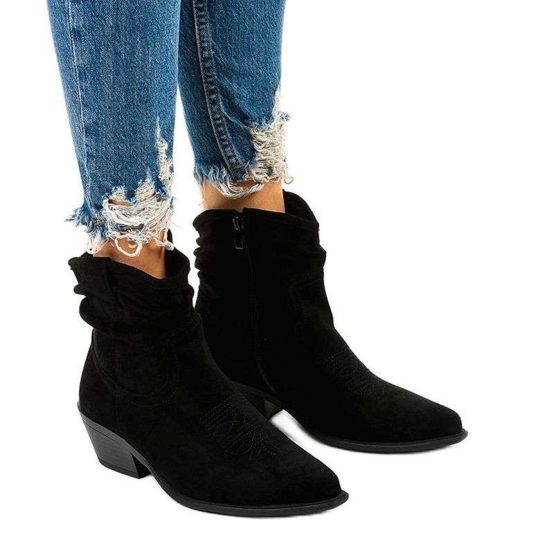 Bottes de cowboy montantes en daim noir Euphelea le noir