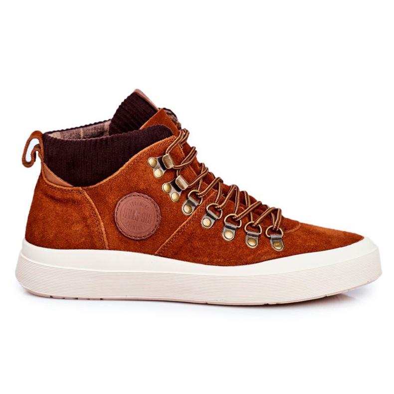 Baskets en cuir pour hommes Big Star Camel GG174332 brun multicolore