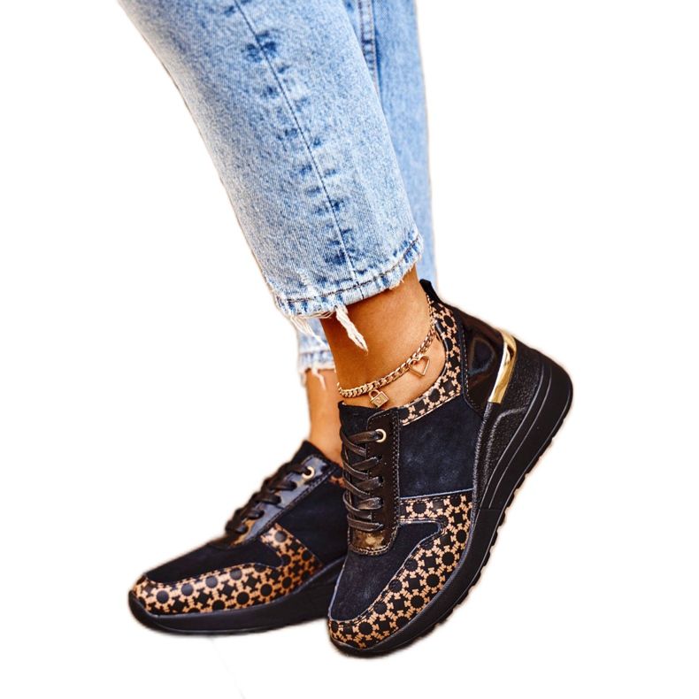 S.Barski Chaussures Sport Femme Baskets Cuir Noir Metronus beige le noir d'or