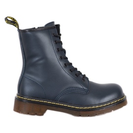Bottes de combat en cuir avec fermeture à glissière MCKEY bleu marine
