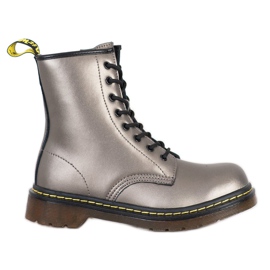Bottes de combat en cuir avec fermeture éclair MCKEY argent