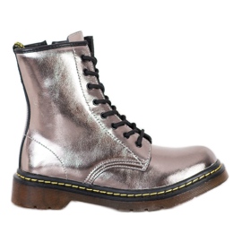 Bottes de combat en cuir avec fermeture à glissière MCKEY argent