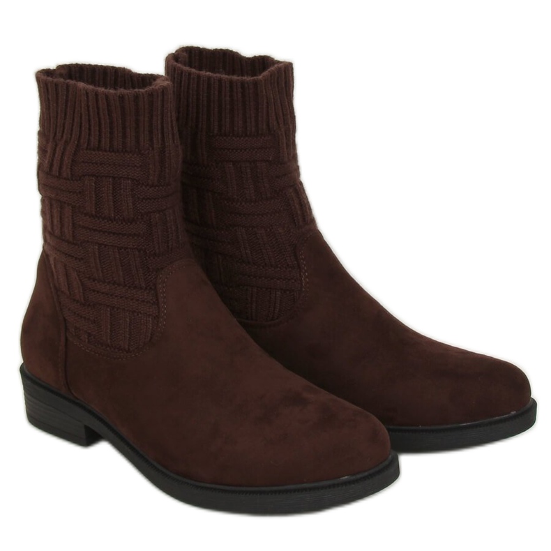 Bottines avec dessus en pull marron E2100 Marron brun