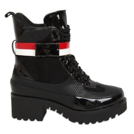 Bottines noires à lacets pour femmes NS086 Noir blanc rouge