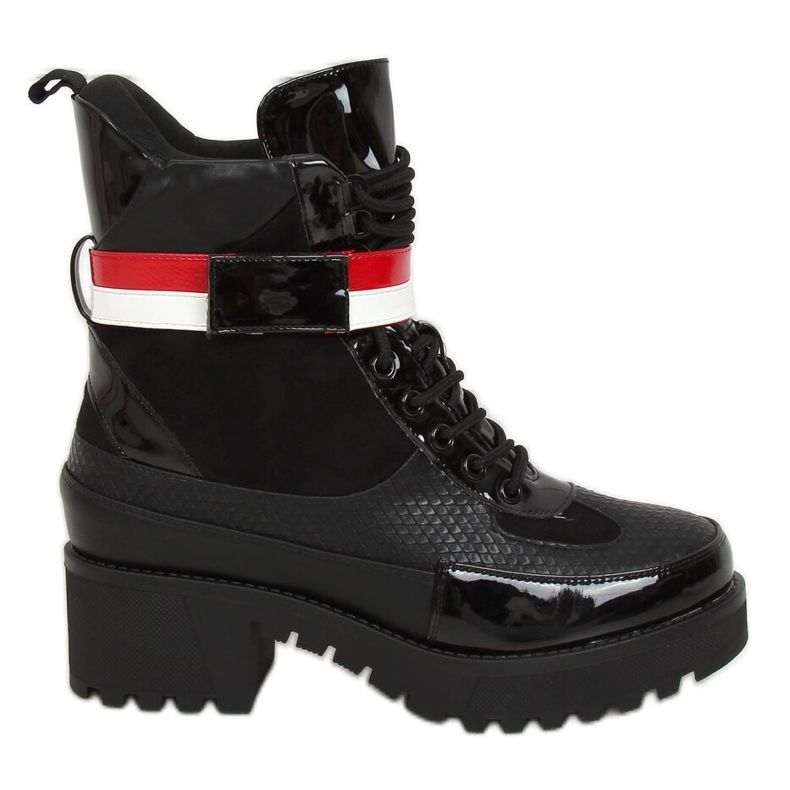 Bottines noires à lacets pour femmes NS086 Noir blanche le noir rouge Bottines noires à lacets pour femmes NS086 Noir blanche le noir rouge