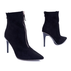 LU BOO Bottines Femme À Talons Hauts Deux Fermetures En Daim Noir Suzy le noir