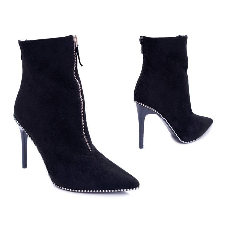 LU BOO Bottines Femme À Talons Hauts Deux Fermetures En Daim Noir Suzy le noir