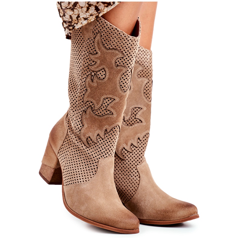 Exquisite Bottines Femme à talon haut Cuir Beige Romarin Exquisite Bottines Femme à talon haut Cuir Beige Romarin