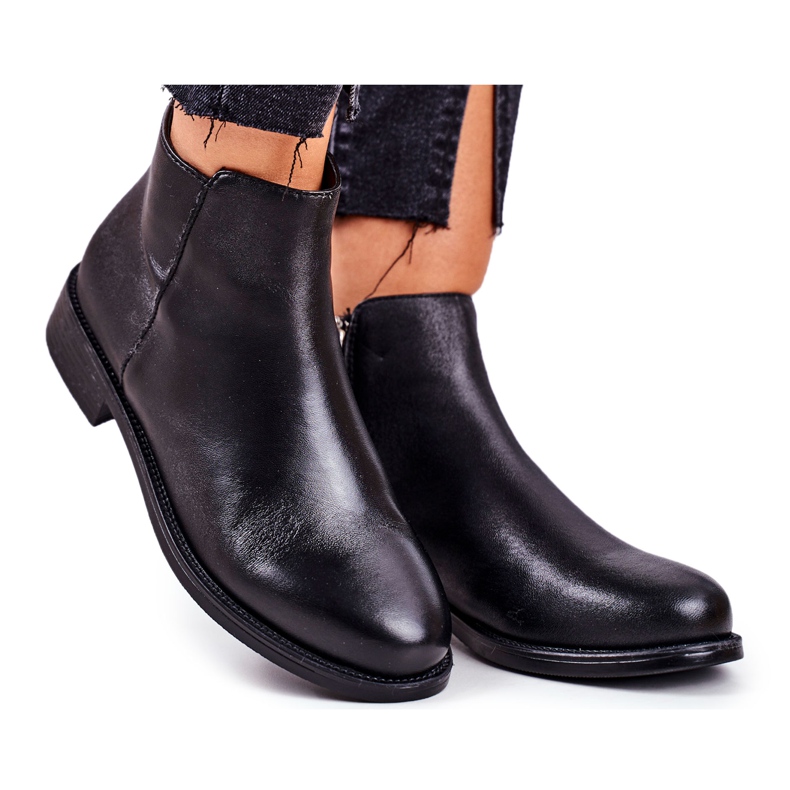 S.Barski Bottines Femme Bottines Chelsea Chaudes Talon Plat Cuir Noir Fernir le noir