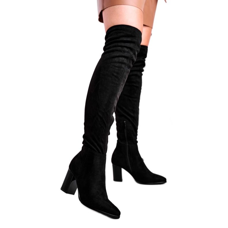 Vinceza Bottines Femme Talon Daim Noir Victoria le noir