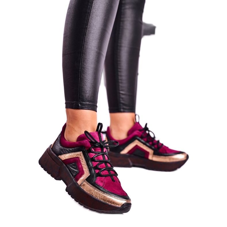 Baskets Brogues Femme Maciejka Cuir Bordeaux 04731-23 rouge multicolore