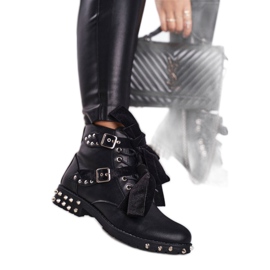 SEA Bottines Femme Rivets Spikes Noir Aimant le noir