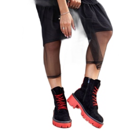 PS1 Bottes Femme Noir Rouge Daim Malawi