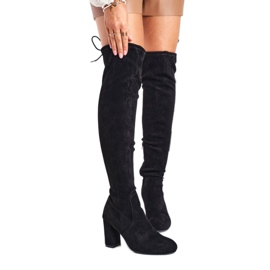Mulanka Bottes En Daim Pour Femmes Sur Un Talon Noir Highso le noir