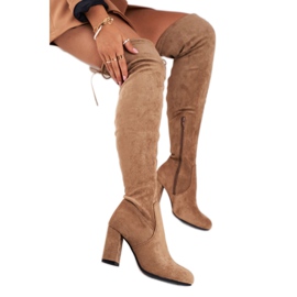 Mulanka Bottes En Daim Femme Sur Un Talon Beige Highso