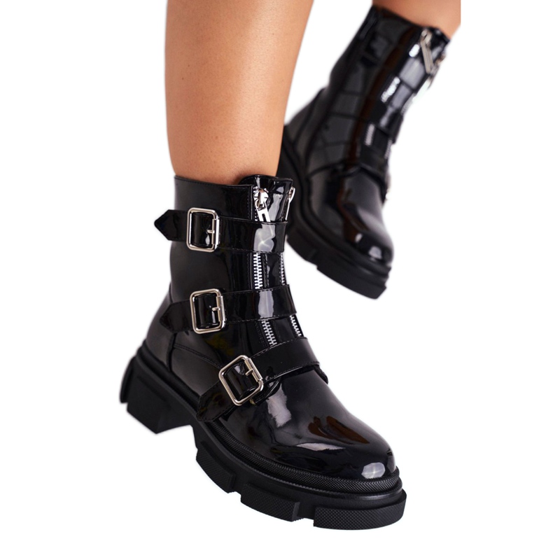 PS1 Bottines Femme Boucles, Fermetures, Laqué Noir Kassandra le noir