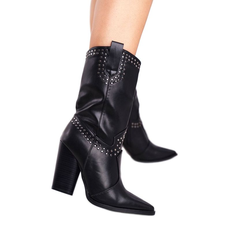 PS1 Bottes De Cowboy Chaudes Pour Femmes À Talons Noir Athens le noir