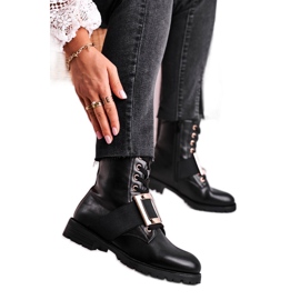 Bottes Happy Su noires pour femmes avec une boucle dorée le noir