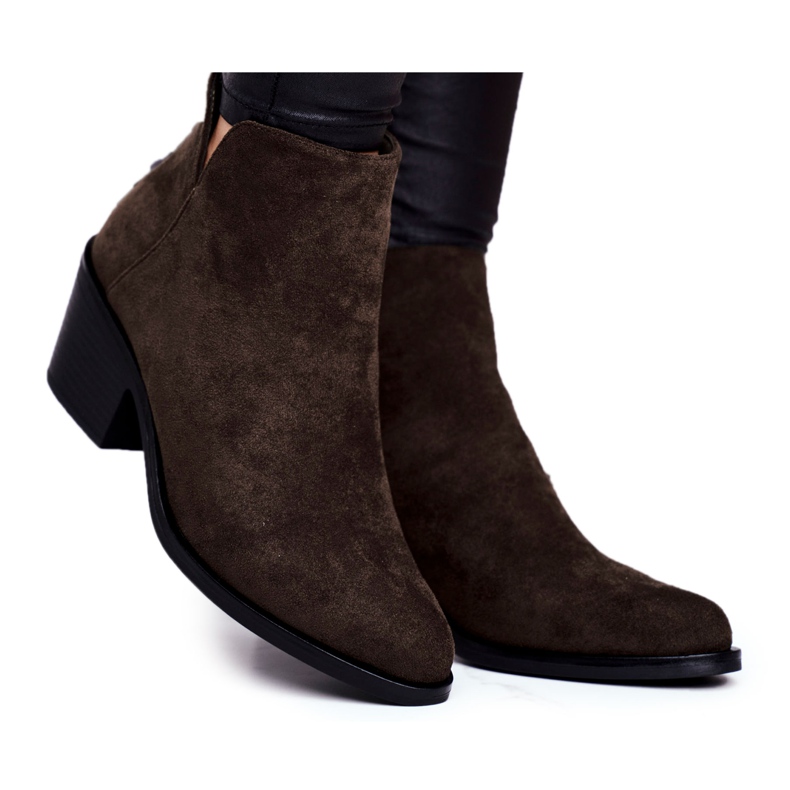 S.Barski Bottines Femme Talon Plat Chaud Automne Kaki Milky