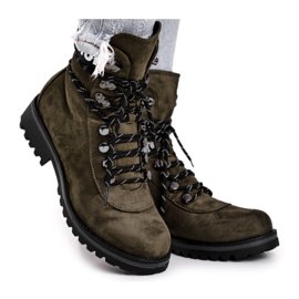 EVE Boots Femme Talon Plat Fermeture Zippée Vert Popsi