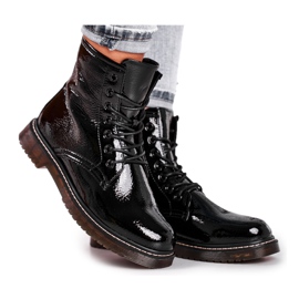 EVE Bottines Femme Bottines Trappeurs Laquées Marita Noir