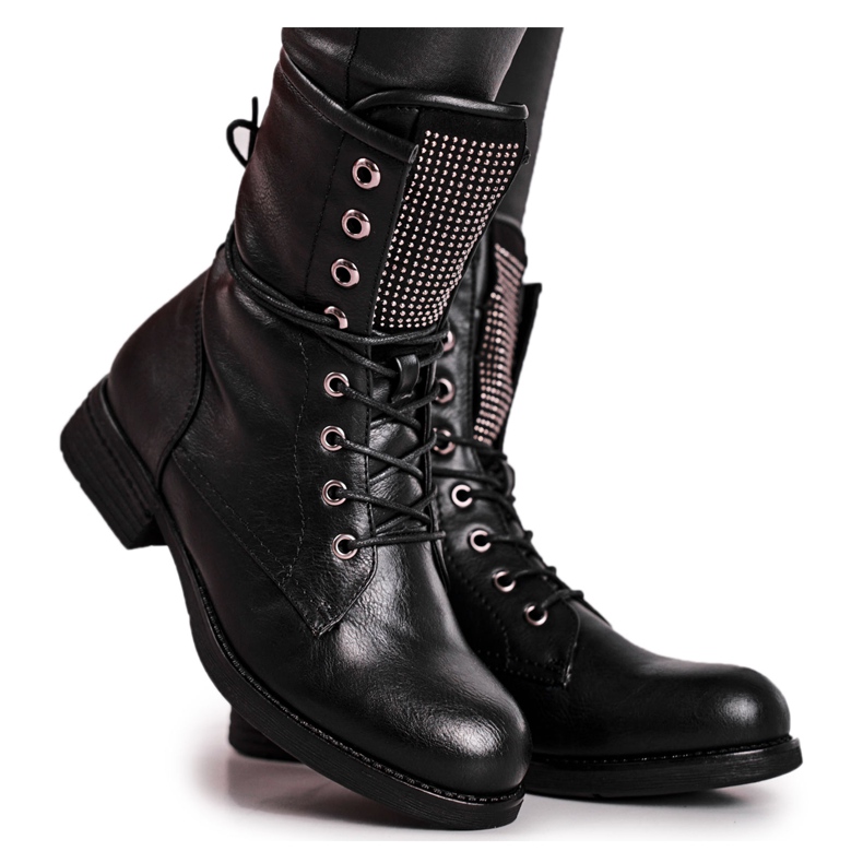 Bottes Pour Femmes Chaudes Ouvrières Avec Cubic Zirconia Noir Seven Days le noir