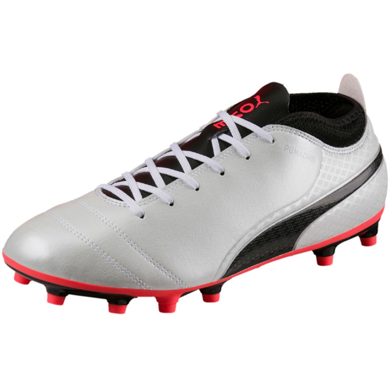 Chaussures de football Puma One 17.4 Fg blanc-noir-rouge 104075 01 multicolore blanche