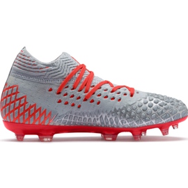 Chaussures de football Puma Future 4.1 Netfit Fg Ag Jr argent-rouge 105692 01 gris