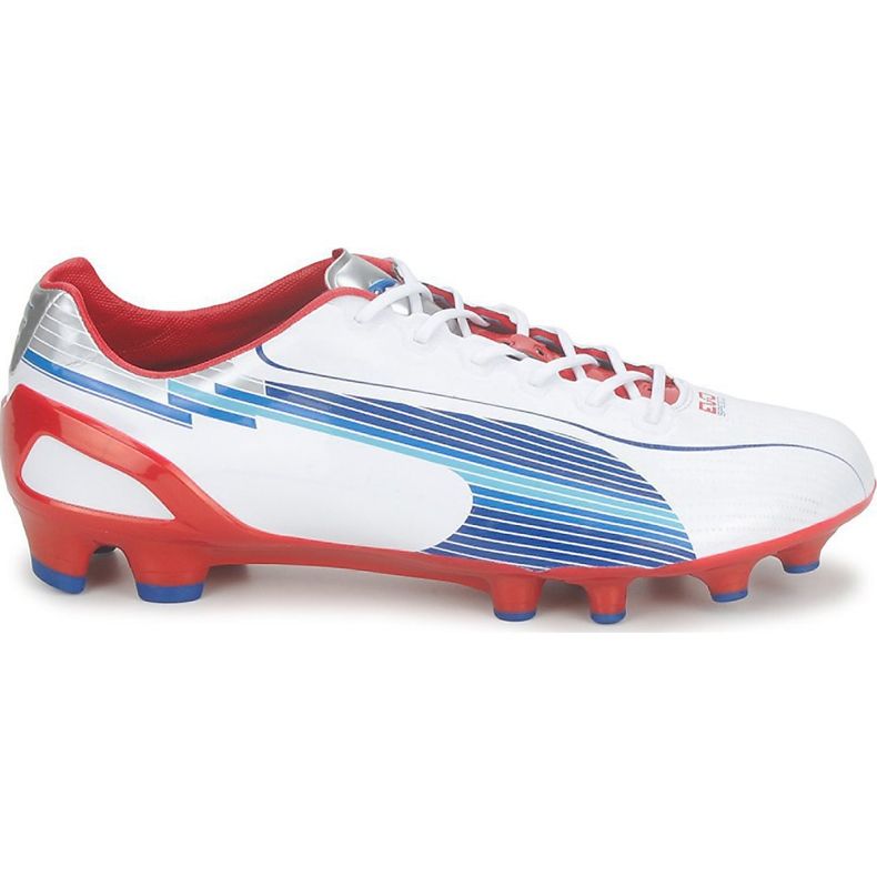 Chaussures de football Puma Evo Speed 1 Fg blanc-rouge-bleu 102527 01 blanche blanche Chaussures de football Puma Evo Speed 1 Fg blanc-rouge-bleu 102527 01 blanche blanche
