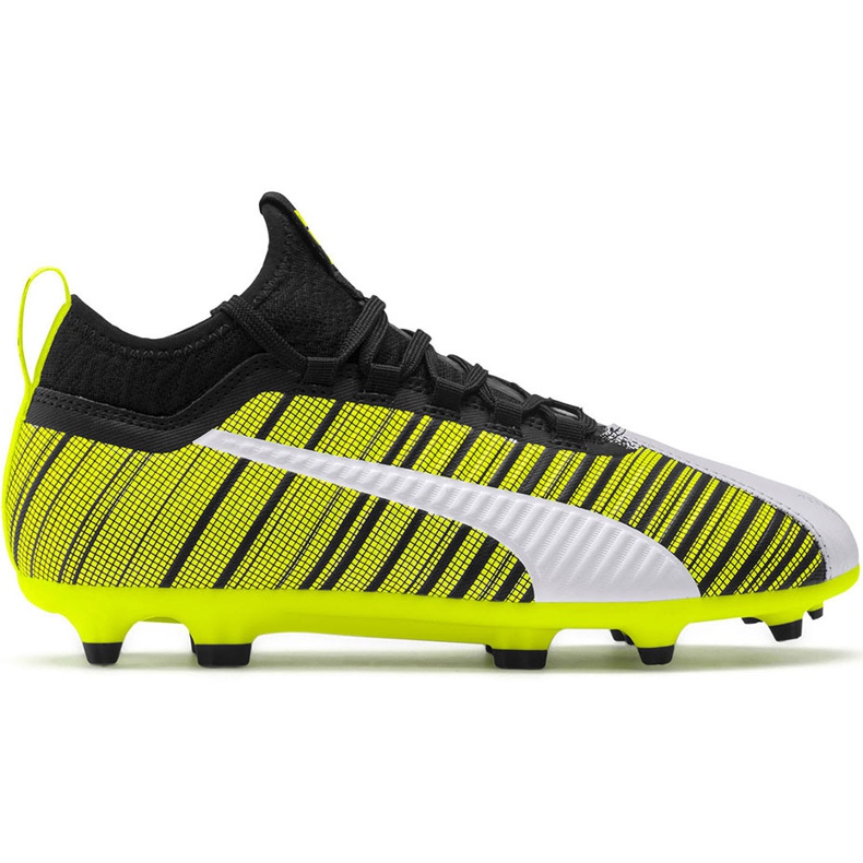 Puma One 5.3 Fg Ag Junior chaussures de football jaune-noir-blanc 105657 03 jaune, blanc, noir