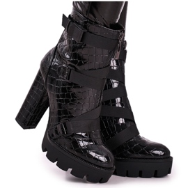 FE1 Bottines Femme à talon haut Noir Hortego