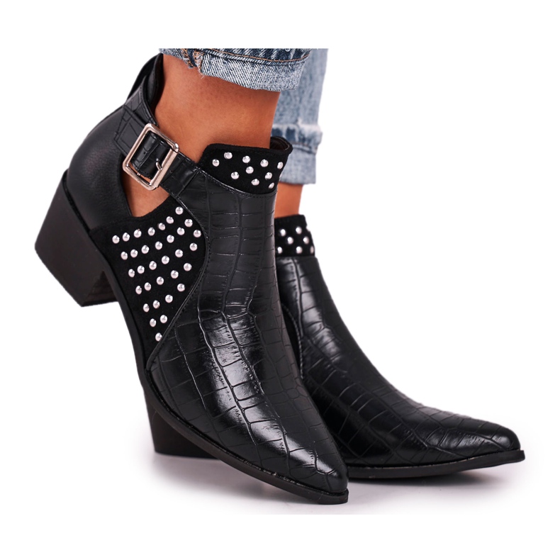 FB1 Bottes à Talons Hauts pour Femmes Boucle Noir Rontra