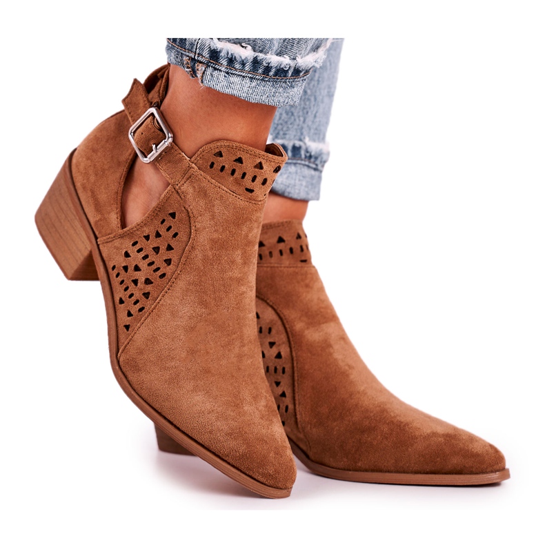 FB1 Bottines Femme Talon Haut En Daim Boucle Camel Esen brun