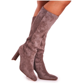 FRGIV Bottes Pour Femmes Sur Un Talon Au Genou Gris Truly Love brun
