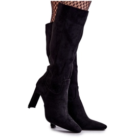 FG2 Bottes Pour Femmes Sur Un Talon Au Genou Noir Truly Love
