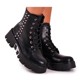 FG2 Bottes pour femmes avec rivets sur la plate-forme Grunge Black Hard Rock noir