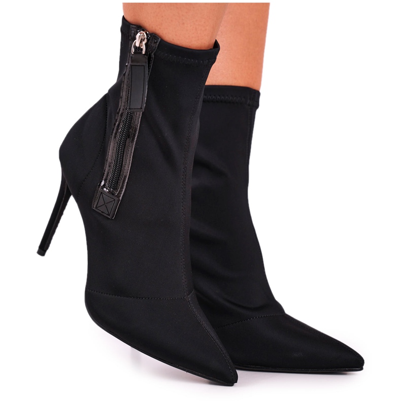 FG2 Bottines Femme à Talons Hauts Lycra Noir Relase Me le noir
