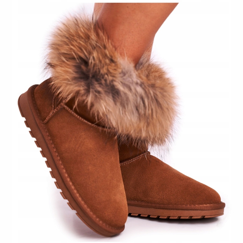 HAN Bottes de neige Mukluk en cuir avec fourrure pour femmes brun
