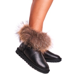 Bottes De Neige Femme En Cuir Avec Fourrure Black Snow Fox noir