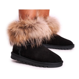 HAN Bottes de neige Mukluk en cuir avec fourrure pour femmes, noir