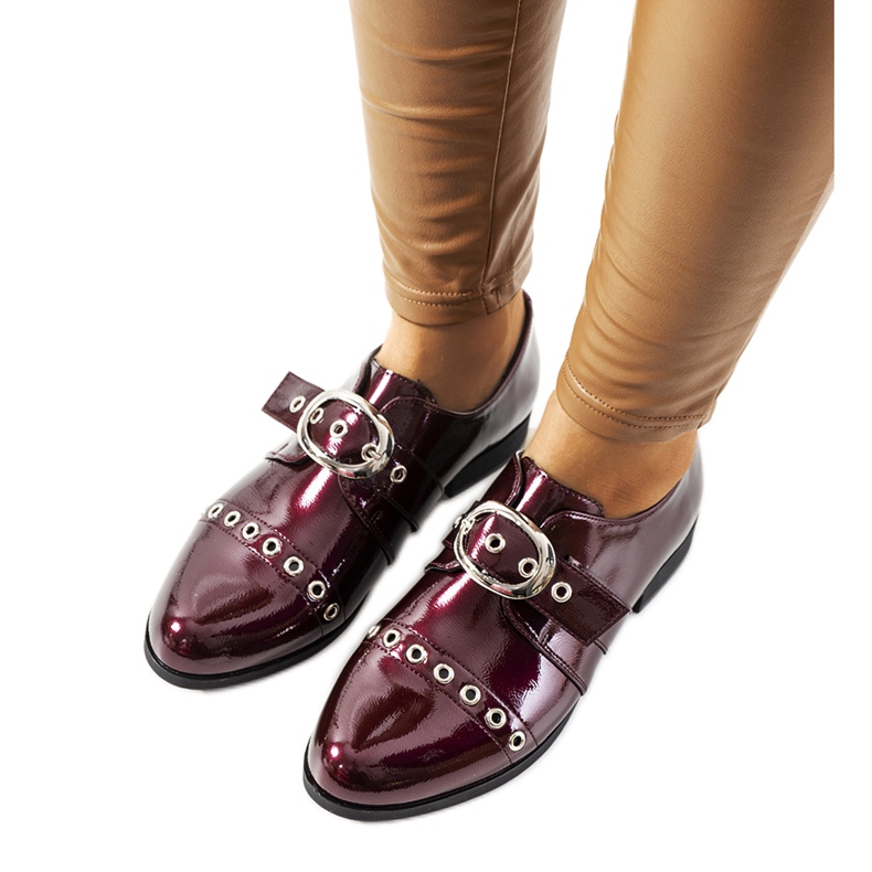 Chaussures laquées bordeaux à boucle C18-6263-2 rouge multicolore