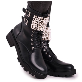 Marquiiz Bottines Femme à Talon Plat Noir Militaire Bemmer