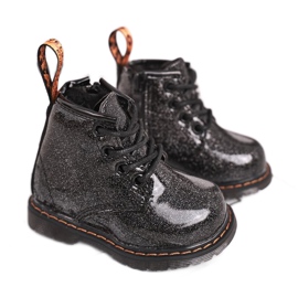 FRROCK Bottes pour enfants chaudes avec une fermeture éclair Lacquered Glitter Black Mistor noir