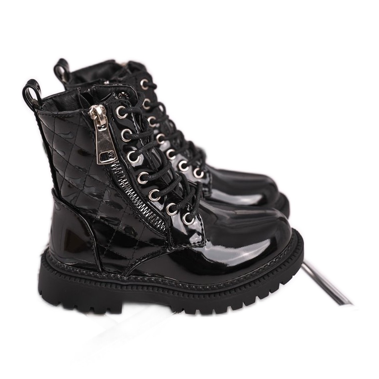 FRROCK Bottes Enfant Chauffées De Fourrure, Laqué Noir Say You le noir