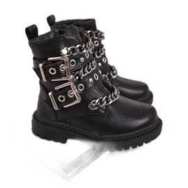 FRROCK Bottes Chaudes Enfant Avec Fermoirs Fourrure Noir Fun Time