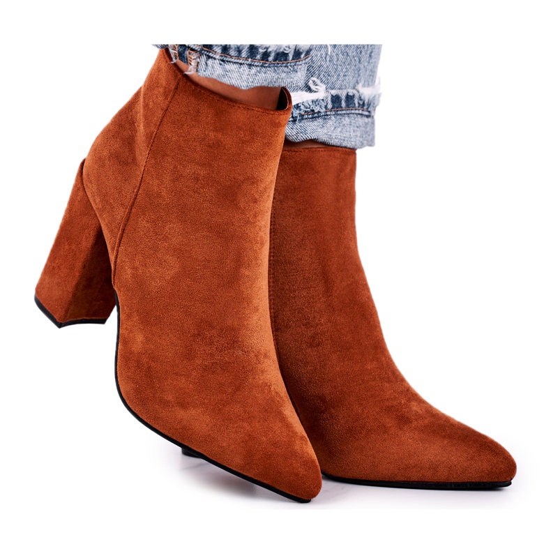 FW1 Boots femme à talon Suede Camel Sharks brun