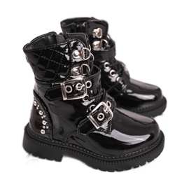 FRROCK Bottines Enfant Chauffées De Fourrure, Laqué Noir Dolly