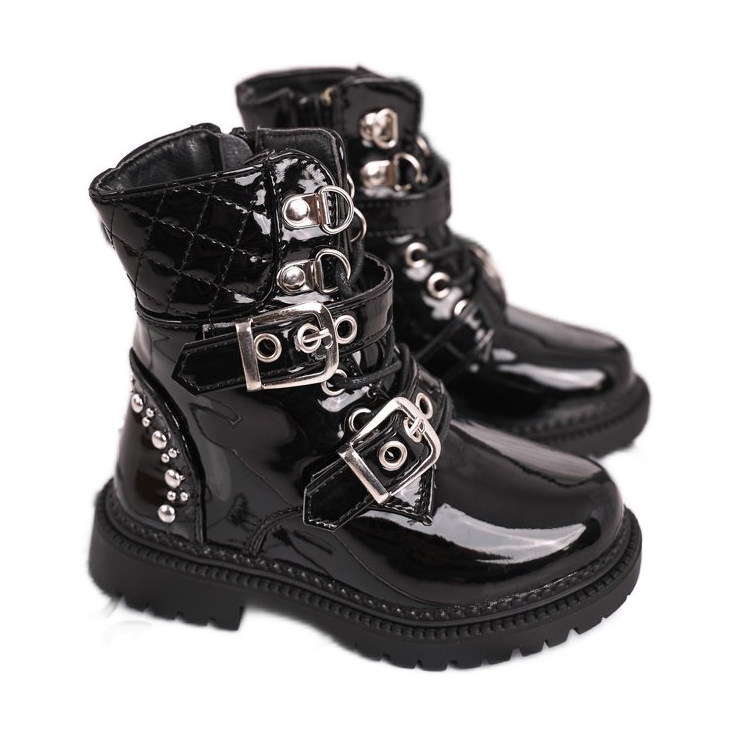 FRROCK Bottines Enfant Chauffées De Fourrure, Laqué Noir Dolly le noir