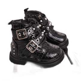 FRROCK Bottines Enfant Chauffées De Fourrure, Laquées Noir Mary