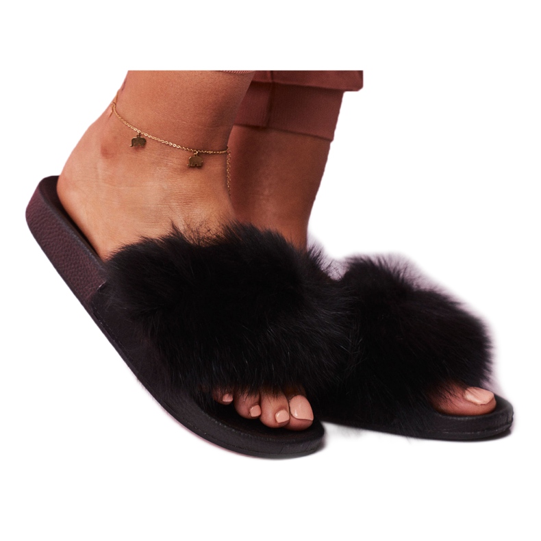 SEA Chaussons femme avec fourrure Noir Belmondo le noir